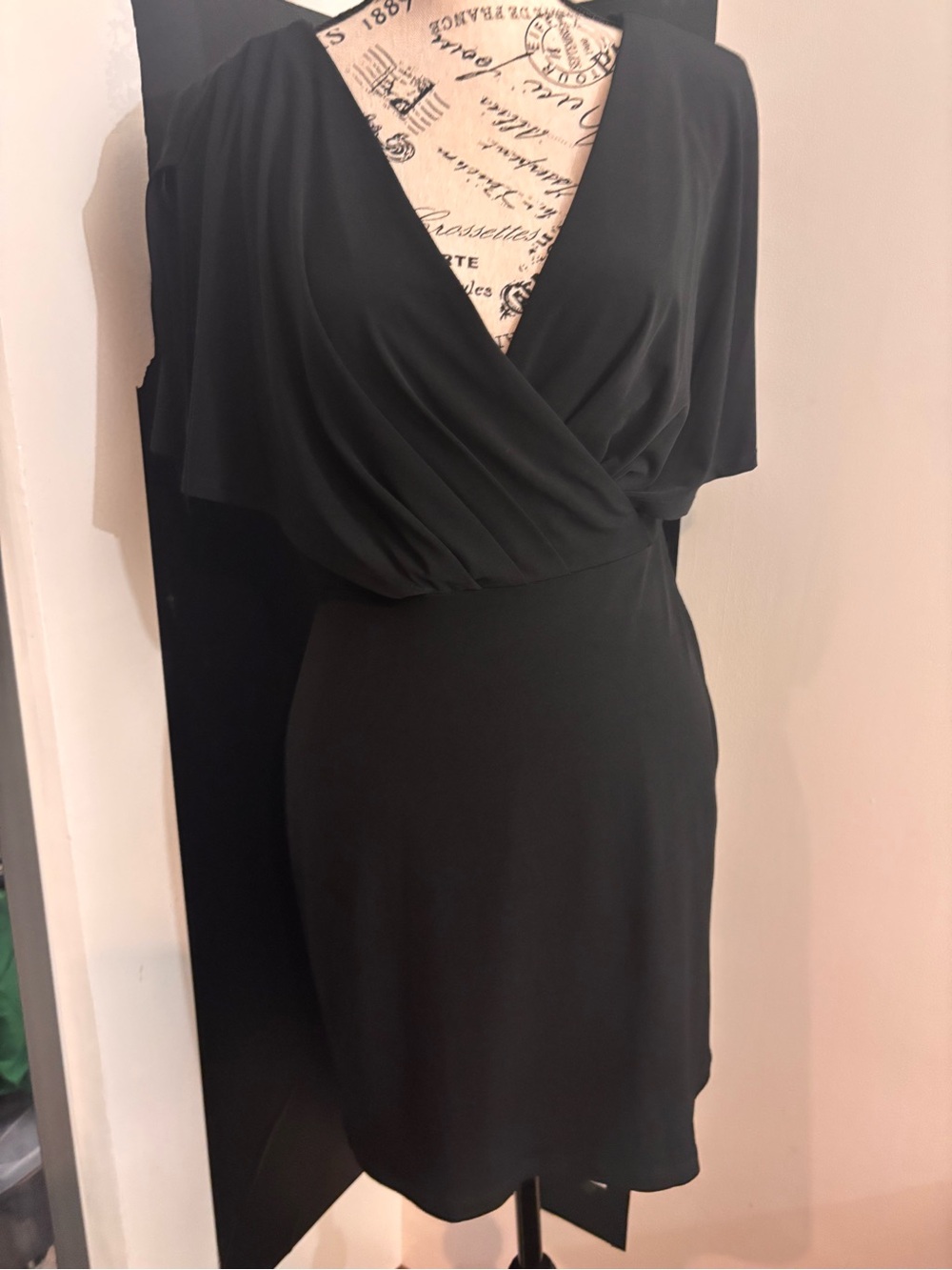 Elegant Black V-Neck Draped Mini Dress